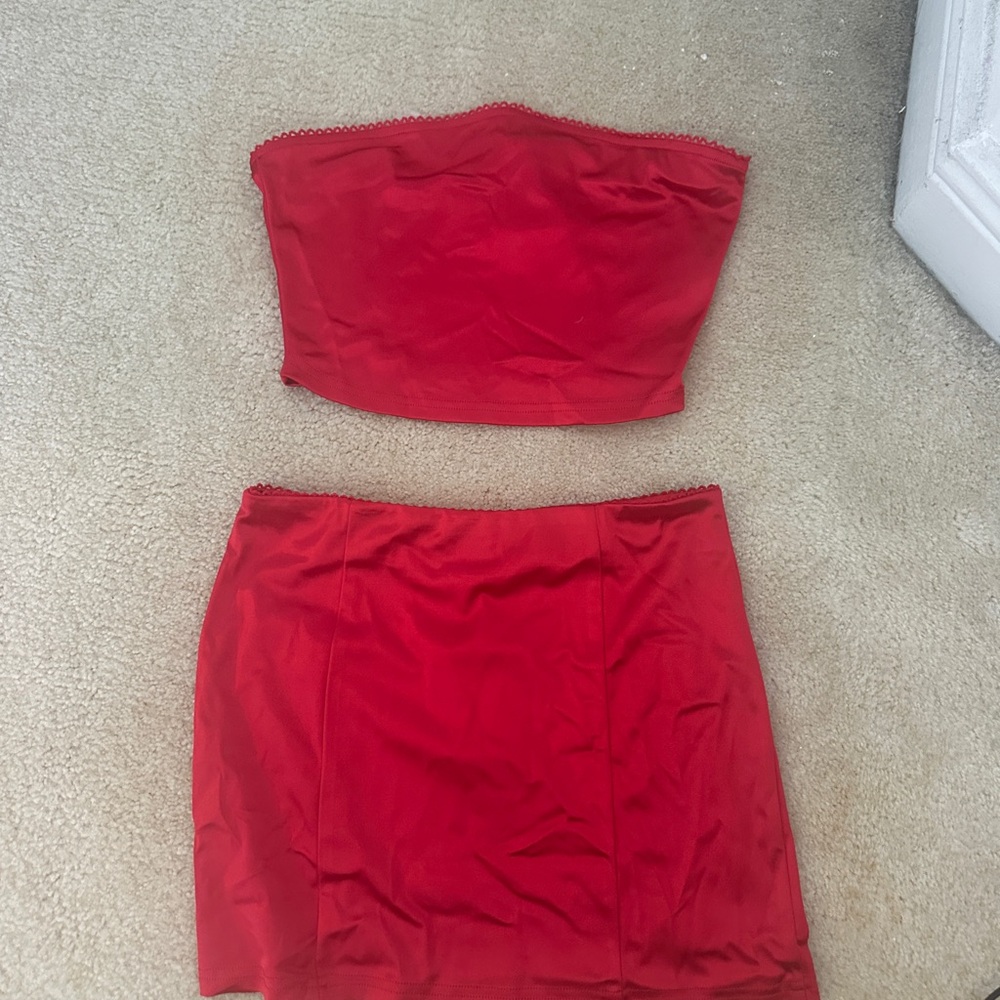 Elegant 2 Piece Red Satin Women's Skirt & tube top